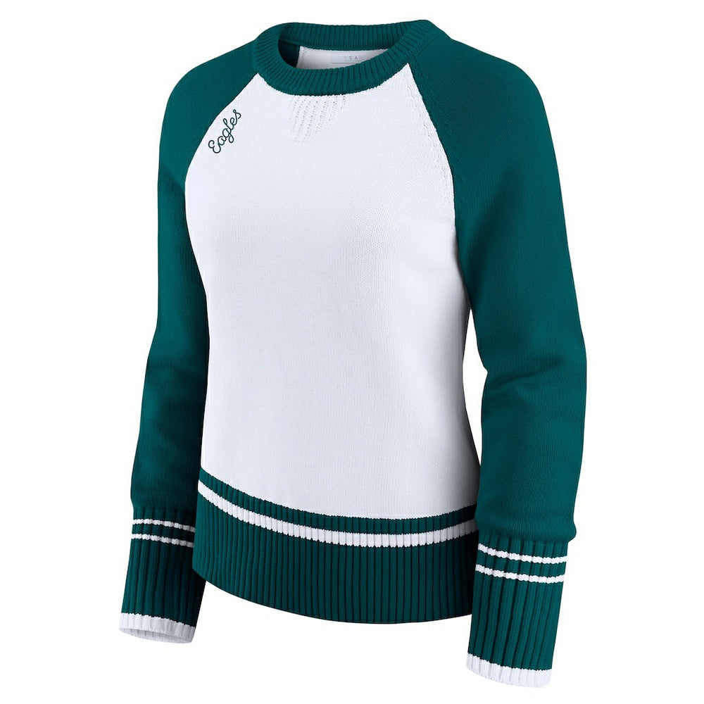 Philadelphia Eagles WEAR by Erin Andrews Women's Colorblock Raglan Sweater - White/Midnight Green for sale