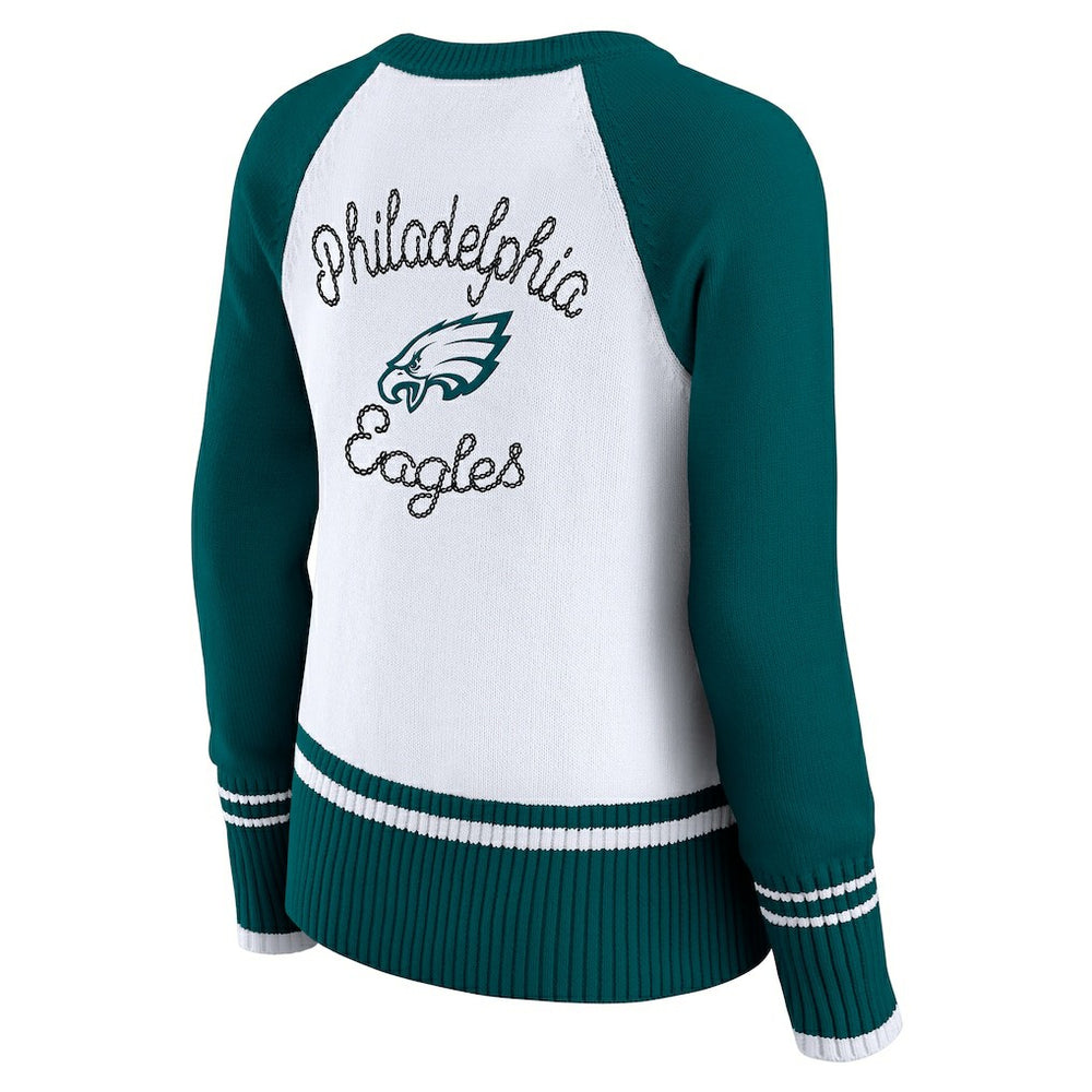 Philadelphia Eagles WEAR by Erin Andrews Women's Colorblock Raglan Sweater - White/Midnight Green for sale