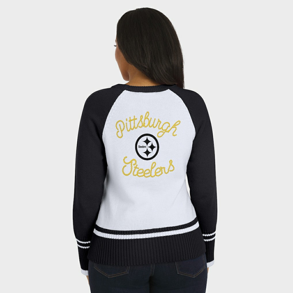 Pittsburgh Steelers WEAR by Erin Andrews Women's Colorblock Raglan Sweater - White/Black cheap