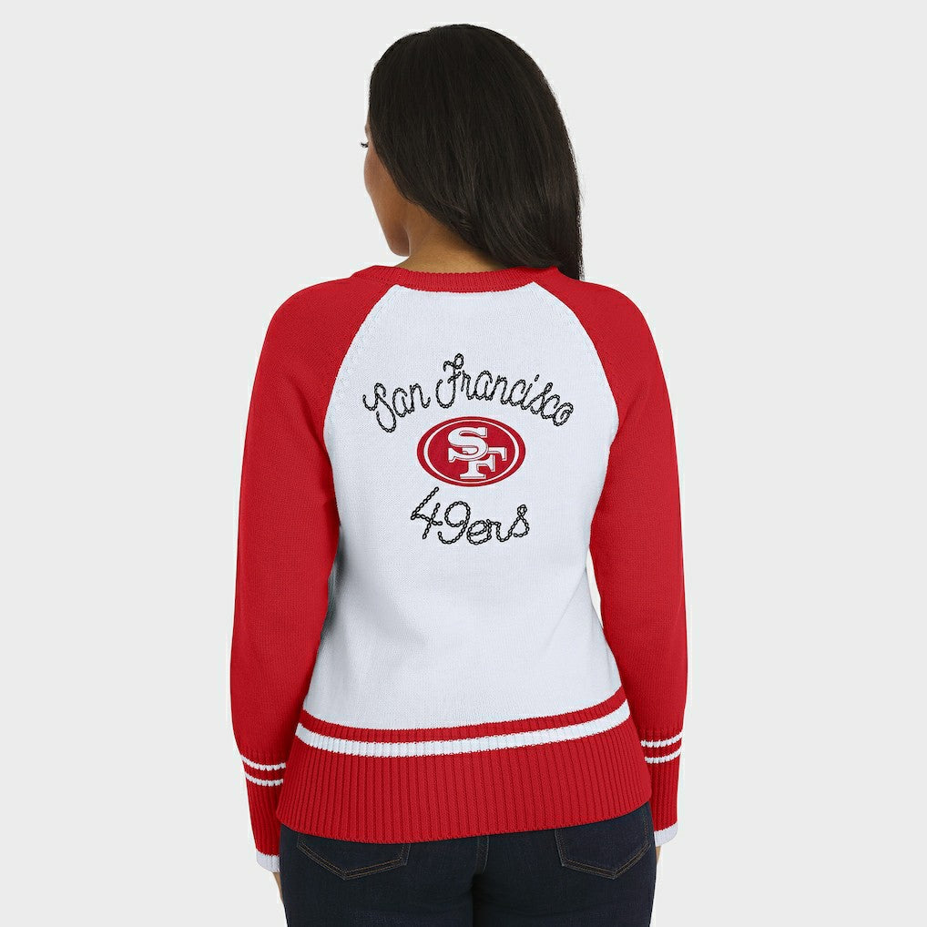 San Francisco 49ers WEAR by Erin Andrews Women's Colorblock Raglan Sweater - White/Scarlet on sale