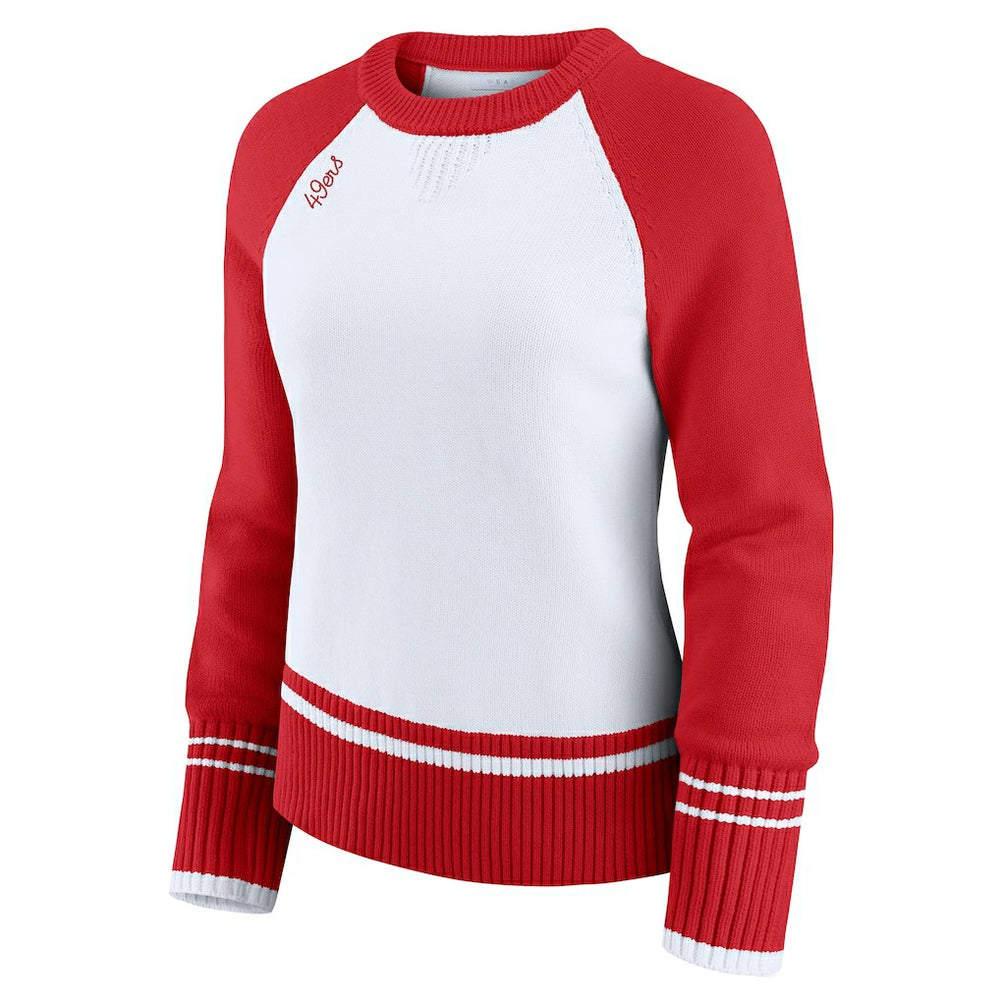 San Francisco 49ers WEAR by Erin Andrews Women's Colorblock Raglan Sweater - White/Scarlet on sale