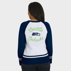 Seattle Seahawks WEAR by Erin Andrews Women's Colorblock Raglan Sweater - White/College Navy on sale