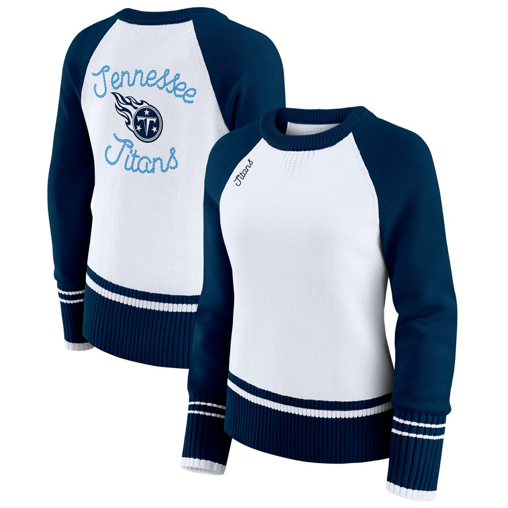 Tennessee Titans WEAR by Erin Andrews Women's Colorblock Raglan Sweater - White/Navy online
