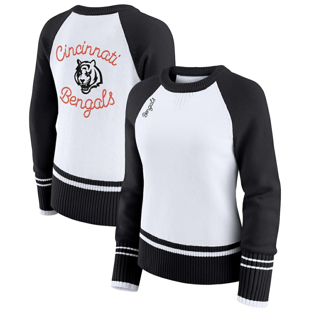 Cincinnati Bengals WEAR by Erin Andrews Women's Colorblock Raglan Sweater - White/Black online