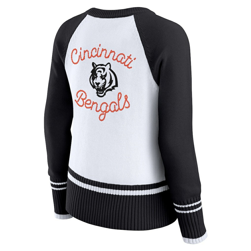 Cincinnati Bengals WEAR by Erin Andrews Women's Colorblock Raglan Sweater - White/Black online