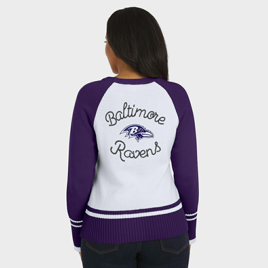 Baltimore Ravens WEAR by Erin Andrews Women's Colorblock Raglan Sweater - White/Purple on sale
