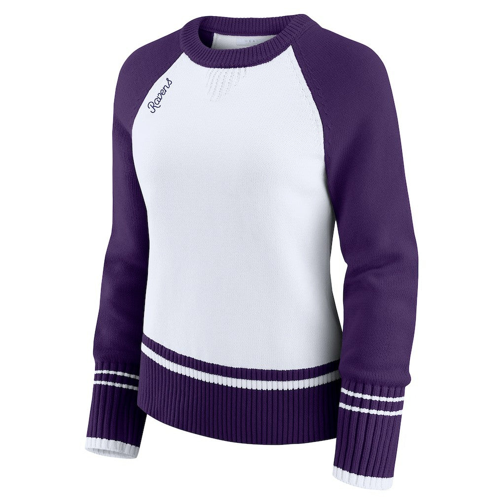 Baltimore Ravens WEAR by Erin Andrews Women's Colorblock Raglan Sweater - White/Purple on sale