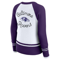 Baltimore Ravens WEAR by Erin Andrews Women's Colorblock Raglan Sweater - White/Purple on sale