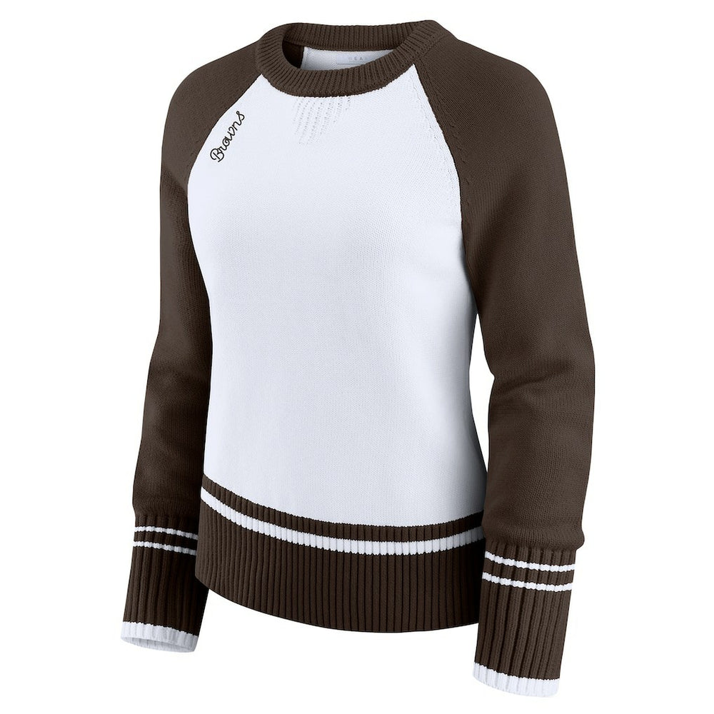 Cleveland Browns WEAR by Erin Andrews Women's Colorblock Raglan Sweater - White/Brown cheap