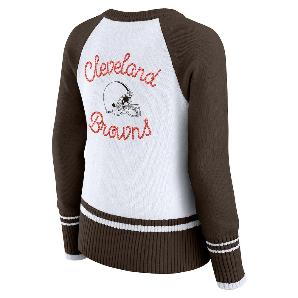 Cleveland Browns WEAR by Erin Andrews Women's Colorblock Raglan Sweater - White/Brown cheap