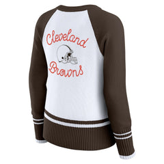 Cleveland Browns WEAR by Erin Andrews Women's Colorblock Raglan Sweater - White/Brown cheap
