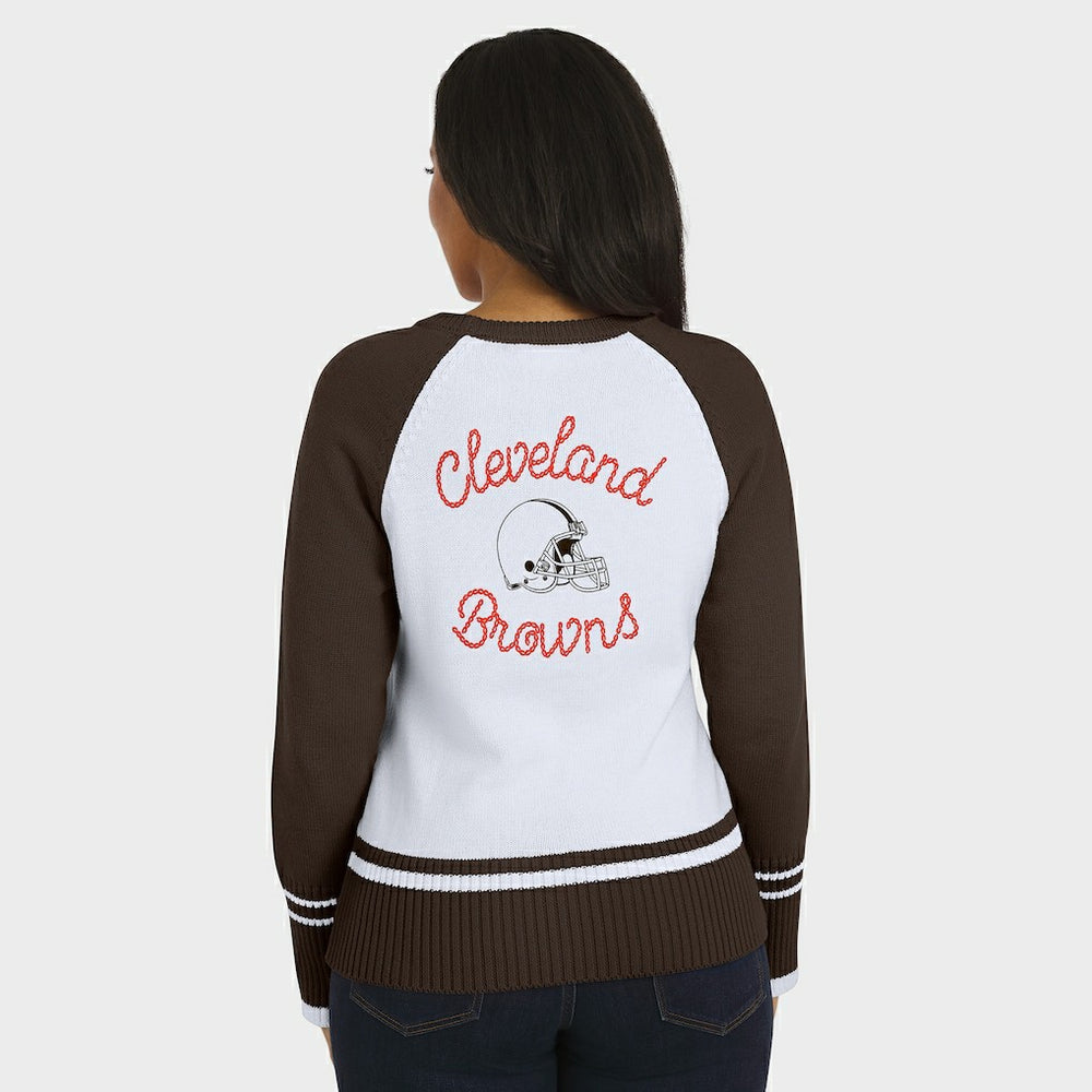 Cleveland Browns WEAR by Erin Andrews Women's Colorblock Raglan Sweater - White/Brown cheap