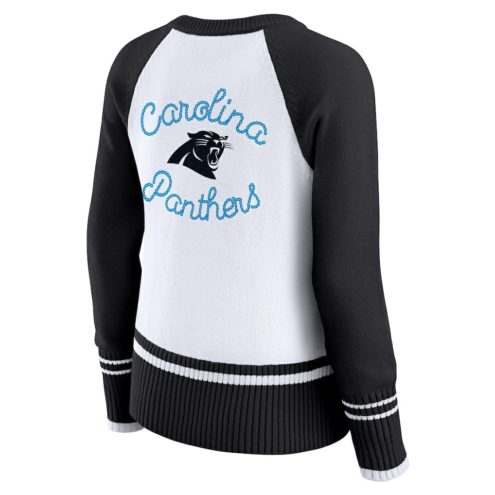 Carolina Panthers WEAR by Erin Andrews Women's Colorblock Raglan Sweater - White/Black for sale