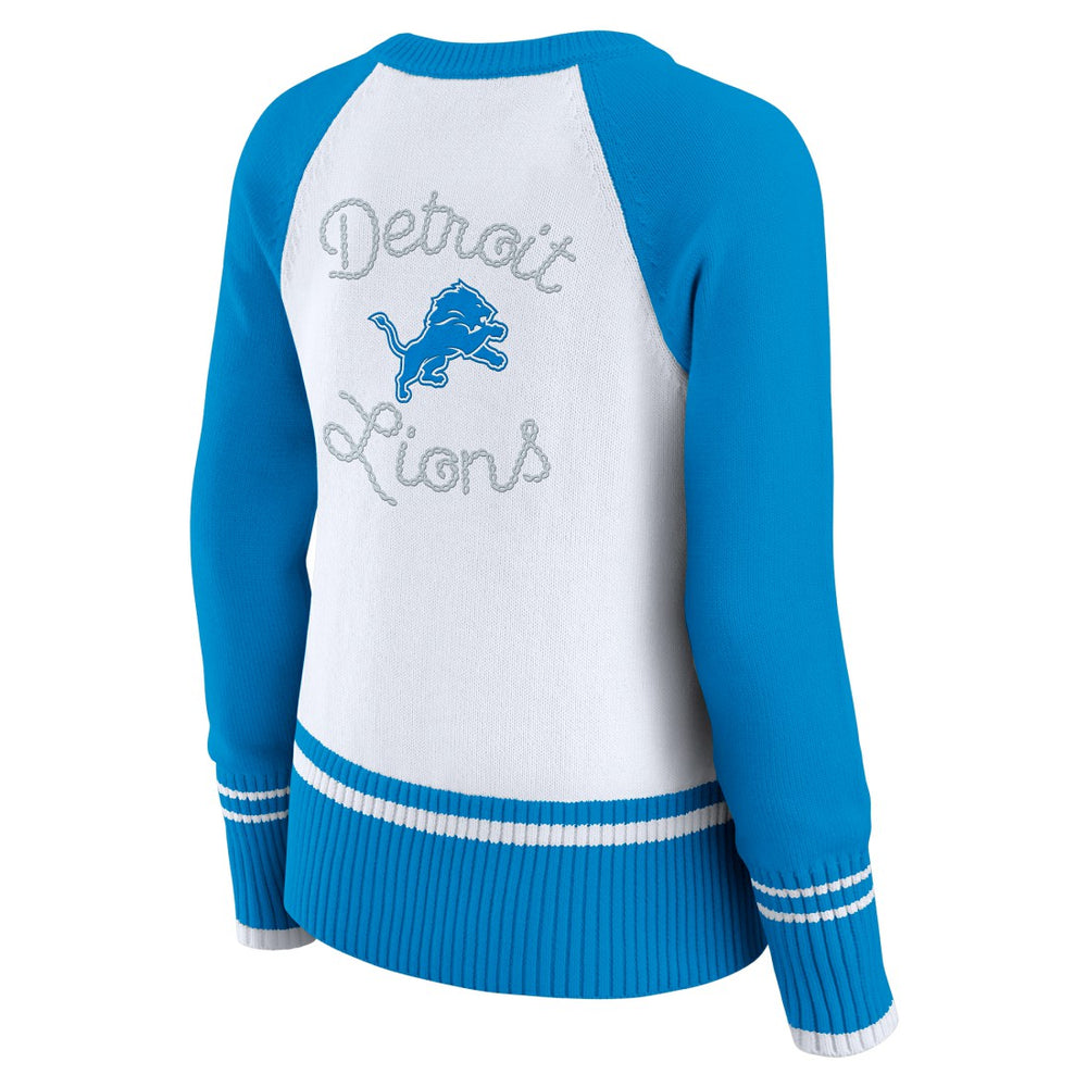 Detroit Lions WEAR by Erin Andrews Women's Colorblock Raglan Sweater - White/Blue on sale