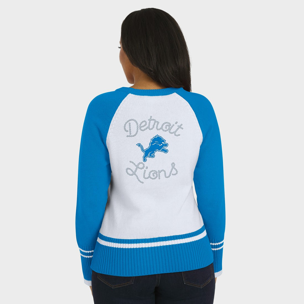 Detroit Lions WEAR by Erin Andrews Women's Colorblock Raglan Sweater - White/Blue on sale