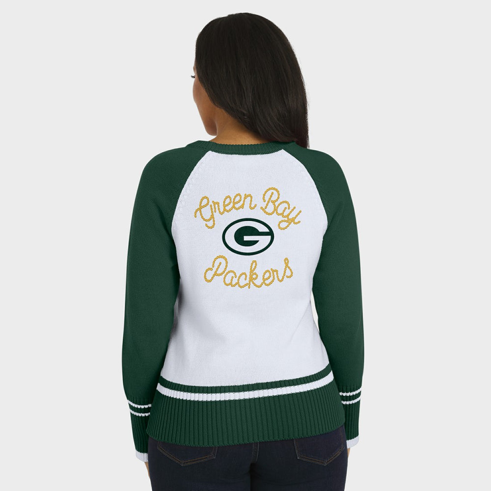 Green Bay Packers WEAR by Erin Andrews Women's Colorblock Raglan Sweater - White/Green cheap
