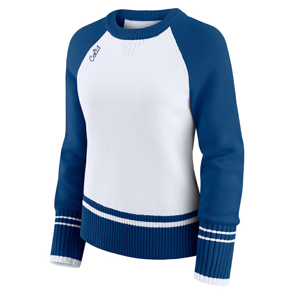 Indianapolis Colts WEAR by Erin Andrews Women's Colorblock Raglan Sweater - White/Royal on sale