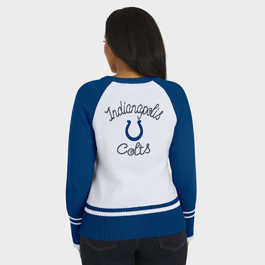 Indianapolis Colts WEAR by Erin Andrews Women's Colorblock Raglan Sweater - White/Royal on sale
