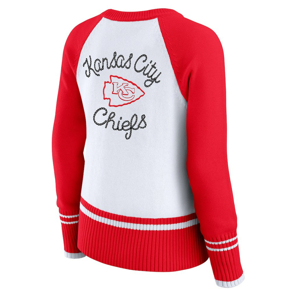 Kansas City Chiefs WEAR by Erin Andrews Women's Colorblock Raglan Sweater - White/Red outlet