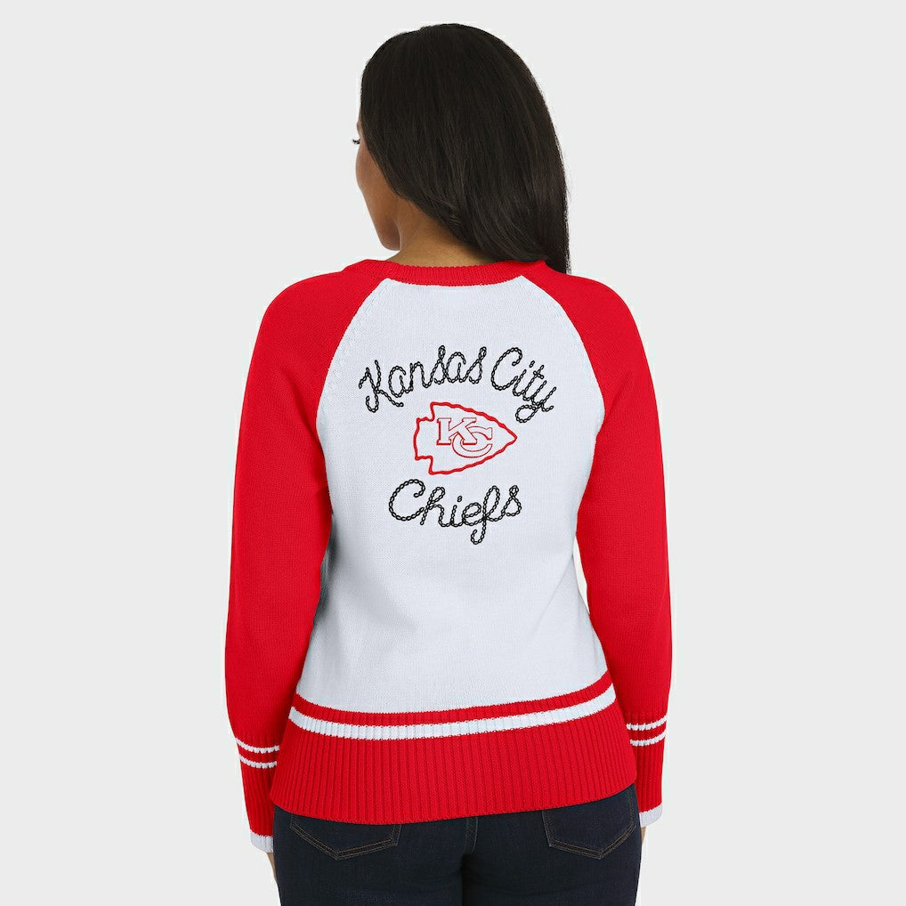 Kansas City Chiefs WEAR by Erin Andrews Women's Colorblock Raglan Sweater - White/Red outlet