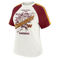 Washington Commanders WEAR by Erin Andrews Women's Sleeve Stripe Distressed Raglan T-Shirt - White for sale