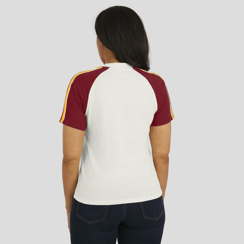 Washington Commanders WEAR by Erin Andrews Women's Sleeve Stripe Distressed Raglan T-Shirt - White for sale