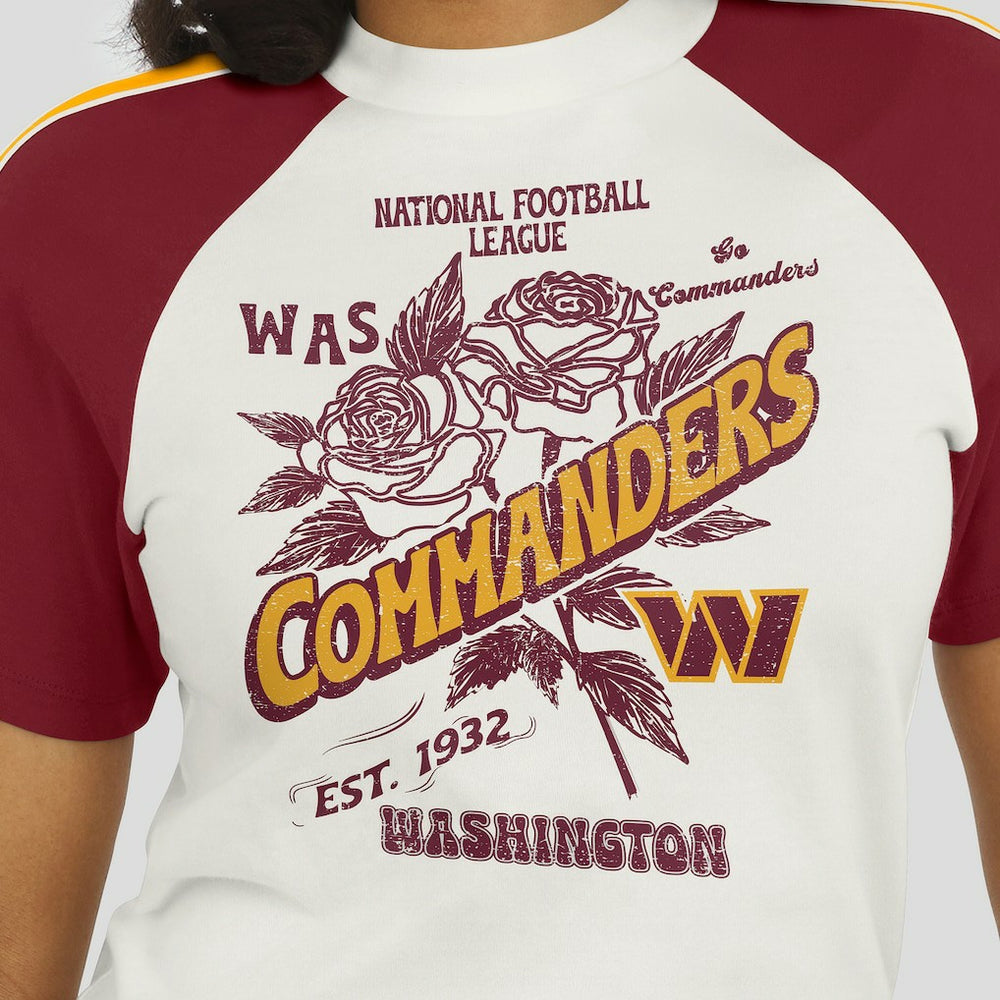 Washington Commanders WEAR by Erin Andrews Women's Sleeve Stripe Distressed Raglan T-Shirt - White for sale