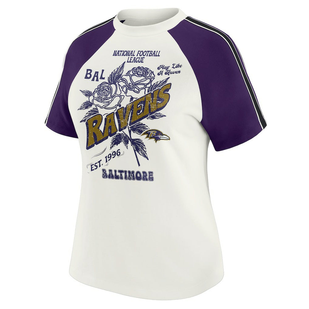 Baltimore Ravens WEAR by Erin Andrews Women's Sleeve Stripe Distressed Raglan T-Shirt - White discount