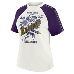 Baltimore Ravens WEAR by Erin Andrews Women's Sleeve Stripe Distressed Raglan T-Shirt - White discount
