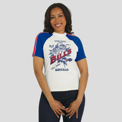 Buffalo Bills WEAR by Erin Andrews Women's Sleeve Stripe Distressed Raglan T-Shirt - White discount