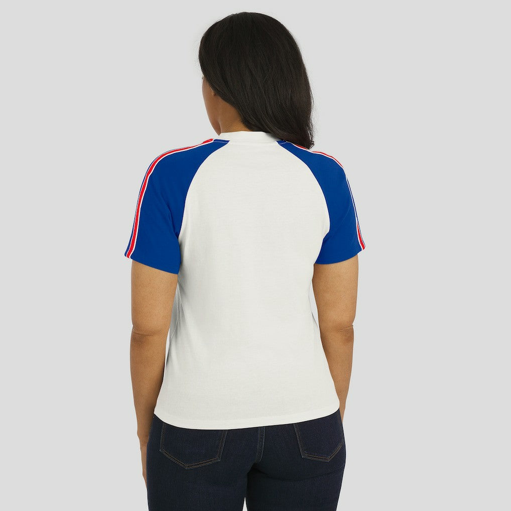 Buffalo Bills WEAR by Erin Andrews Women's Sleeve Stripe Distressed Raglan T-Shirt - White discount