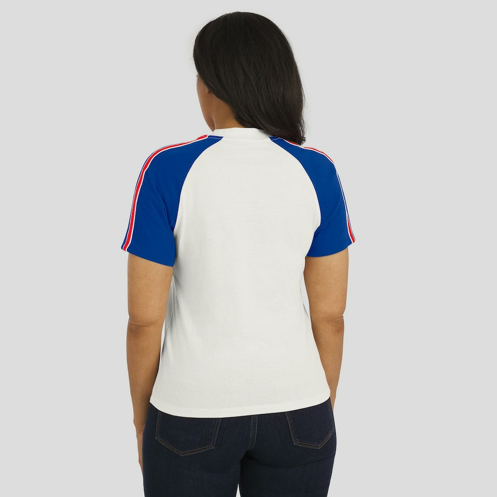 Buffalo Bills WEAR by Erin Andrews Women's Sleeve Stripe Distressed Raglan T-Shirt - White discount