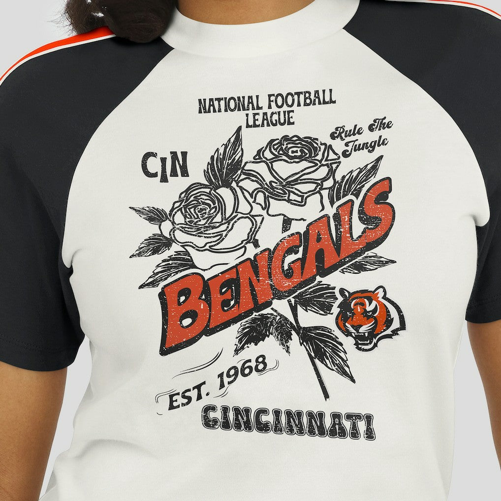 Cincinnati Bengals WEAR by Erin Andrews Women's Sleeve Stripe Distressed Raglan T-Shirt - White online