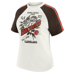 Cleveland Browns WEAR by Erin Andrews Women's Sleeve Stripe Distressed Raglan T-Shirt - White cheap