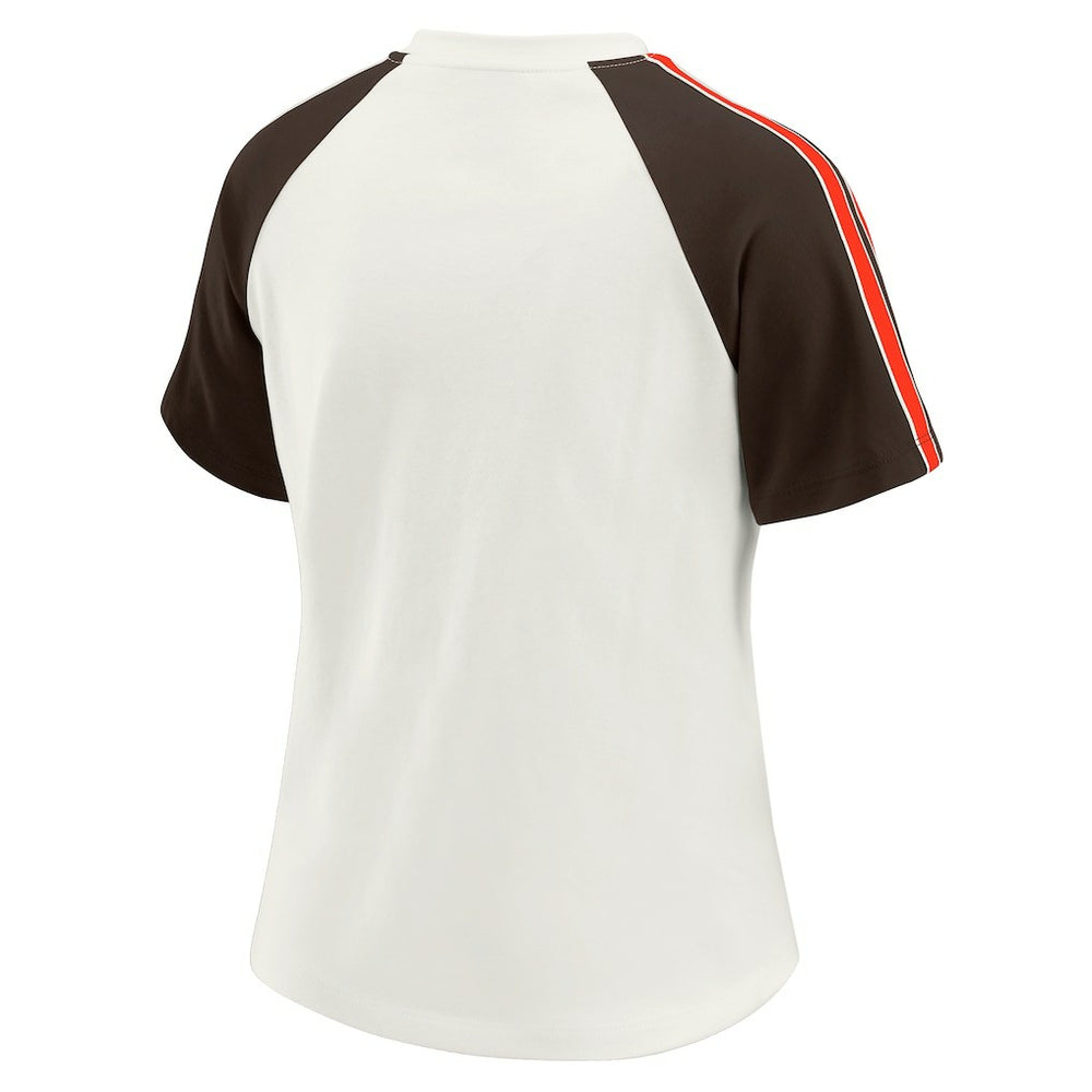 Cleveland Browns WEAR by Erin Andrews Women's Sleeve Stripe Distressed Raglan T-Shirt - White cheap