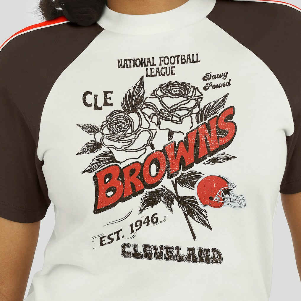 Cleveland Browns WEAR by Erin Andrews Women's Sleeve Stripe Distressed Raglan T-Shirt - White cheap