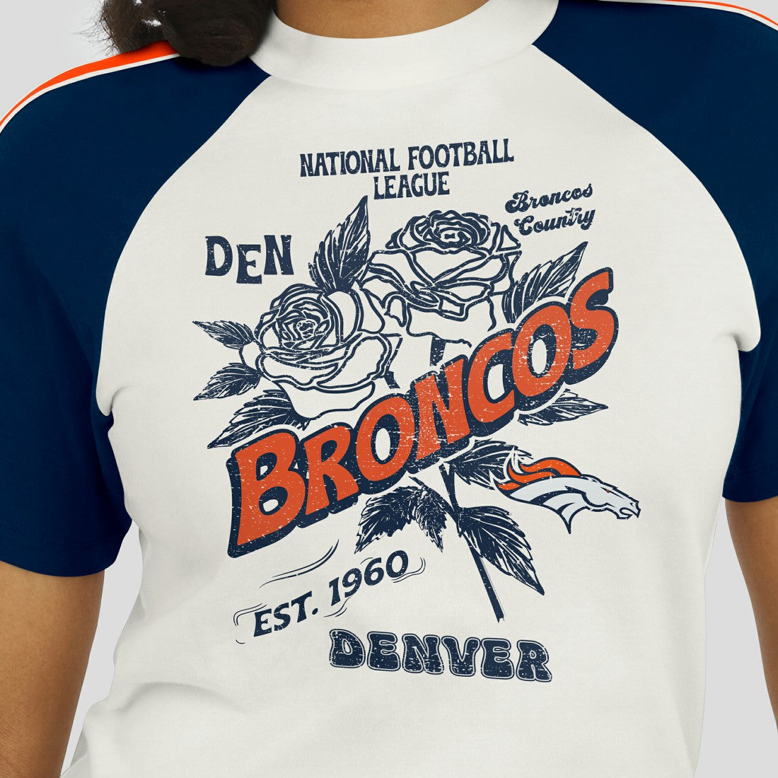 Denver Broncos WEAR by Erin Andrews Women's Sleeve Stripe Distressed Raglan T-Shirt - White for sale