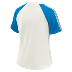 Detroit Lions WEAR by Erin Andrews Women's Sleeve Stripe Distressed Raglan T-Shirt - White for sale