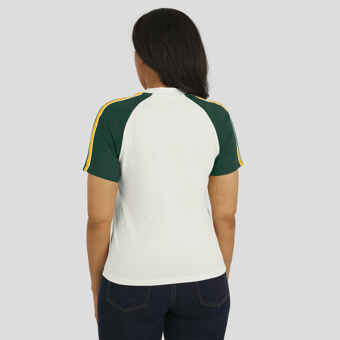 Green Bay Packers WEAR by Erin Andrews Women's Sleeve Stripe Distressed Raglan T-Shirt - White outlet