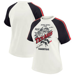 Houston Texans WEAR by Erin Andrews Women's Sleeve Stripe Distressed Raglan T-Shirt - White on sale