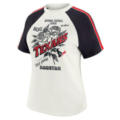 Houston Texans WEAR by Erin Andrews Women's Sleeve Stripe Distressed Raglan T-Shirt - White on sale
