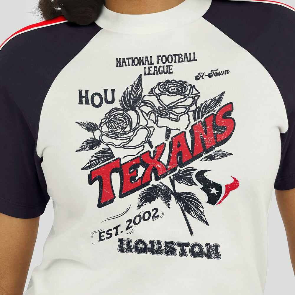 Houston Texans WEAR by Erin Andrews Women's Sleeve Stripe Distressed Raglan T-Shirt - White on sale