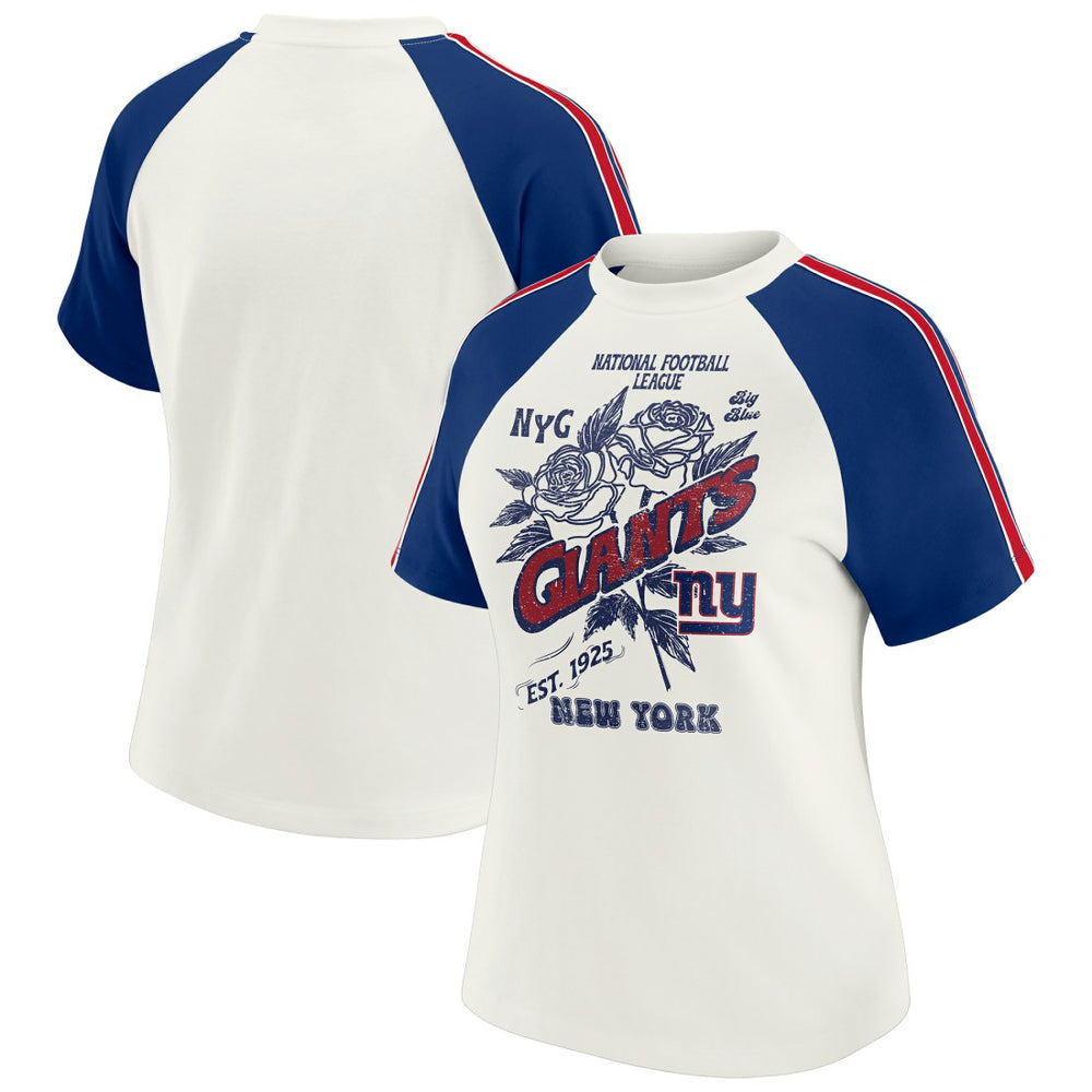 New York Giants WEAR by Erin Andrews Women's Sleeve Stripe Distressed Raglan T-Shirt - White outlet