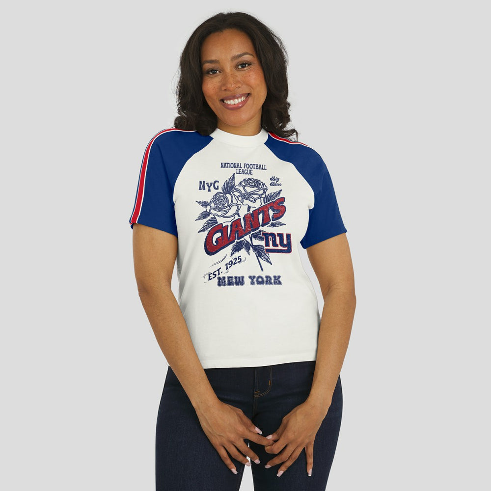 New York Giants WEAR by Erin Andrews Women's Sleeve Stripe Distressed Raglan T-Shirt - White outlet