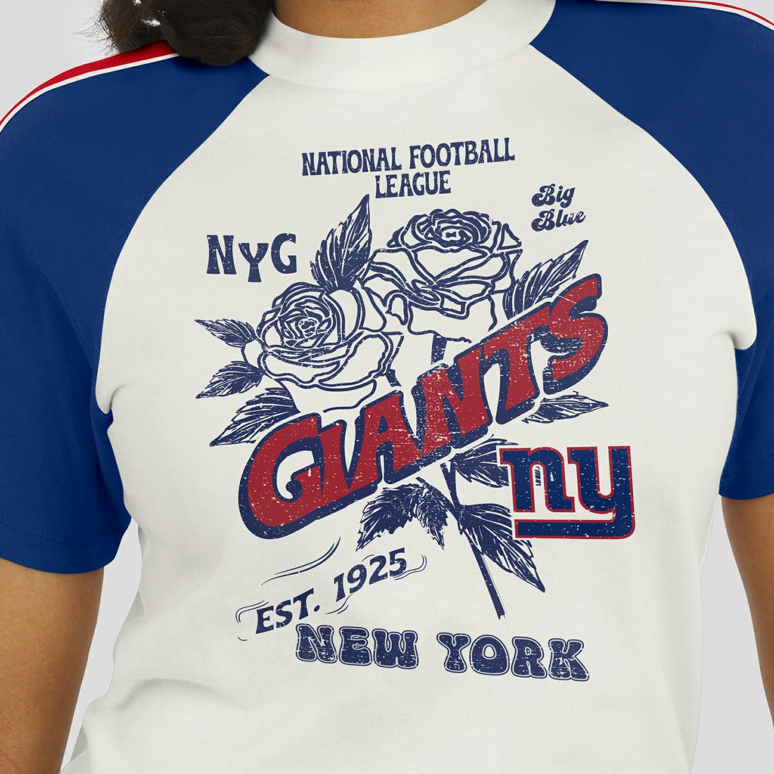 New York Giants WEAR by Erin Andrews Women's Sleeve Stripe Distressed Raglan T-Shirt - White outlet