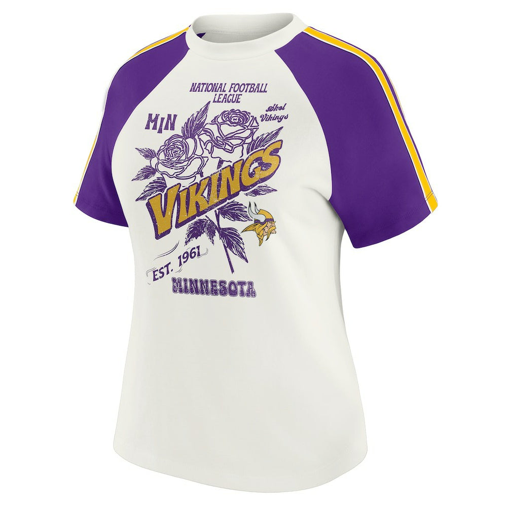 Minnesota Vikings WEAR by Erin Andrews Women's Sleeve Stripe Distressed Raglan T-Shirt - White cheap