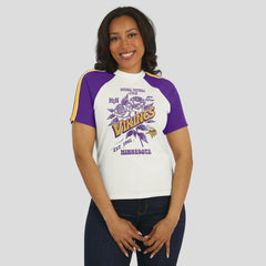 Minnesota Vikings WEAR by Erin Andrews Women's Sleeve Stripe Distressed Raglan T-Shirt - White cheap