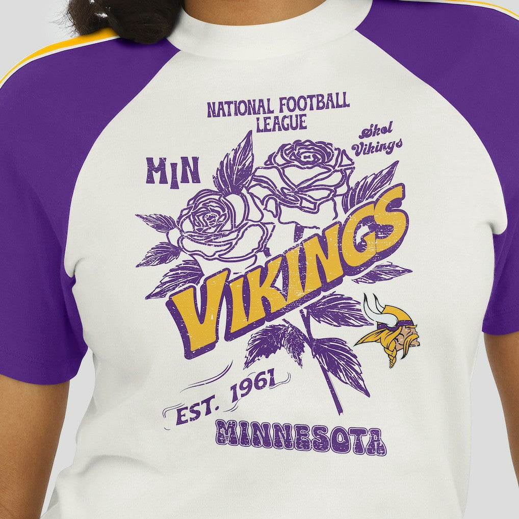 Minnesota Vikings WEAR by Erin Andrews Women's Sleeve Stripe Distressed Raglan T-Shirt - White cheap
