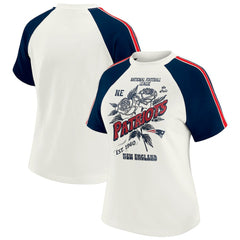 New England Patriots WEAR by Erin Andrews Women's Sleeve Stripe Distressed Raglan T-Shirt - White cheap