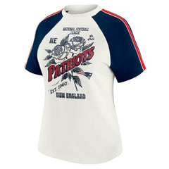 New England Patriots WEAR by Erin Andrews Women's Sleeve Stripe Distressed Raglan T-Shirt - White cheap